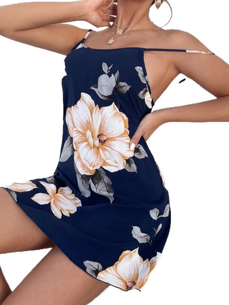

floral print cami night dress x50r#, Black;red