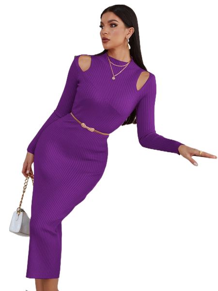 

cut out ribbed knit sweater dress without belt v5ne#, White;black