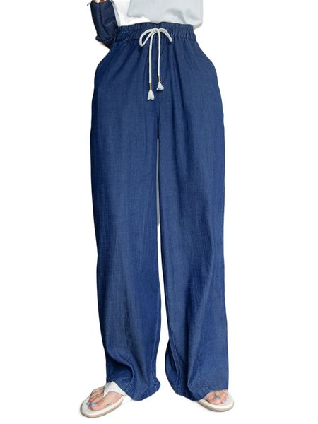 

dazy solid drawstring waist wide leg pants c19m#, Black;white