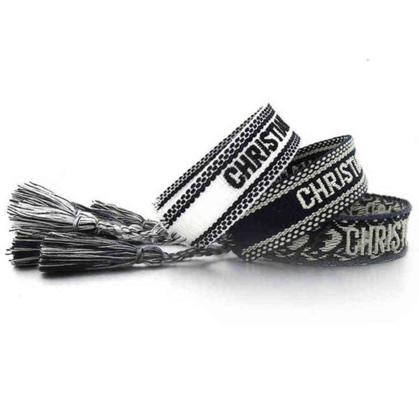 

fashion classic brand bangles bracelets luxury women men handmade signature embroidered woven tassel adjustable bracelet jewelry friendship, Black