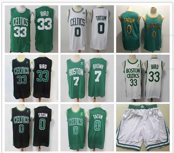 

boston''celtics''men throwback jersey larry 33 bird jayson 0 tatum jaylen 7 brown basketball shorts basketball jersey gr, Black;red