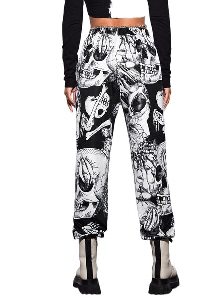 

slant pocket halloween print pants f5nz#, Black;white