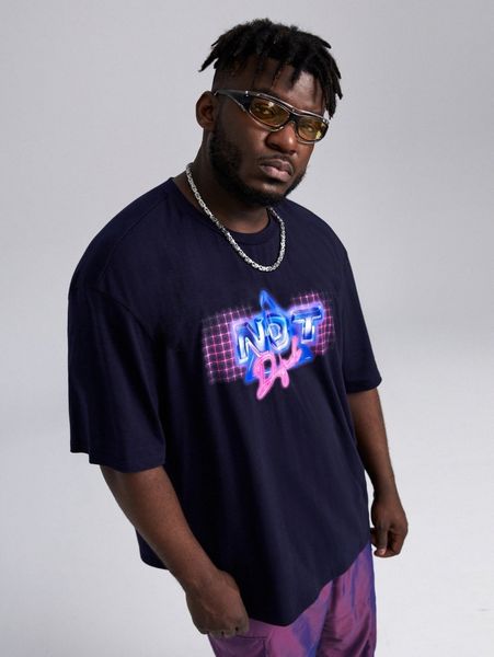 

extended sizes men letter graphic drop shoulder tee 3989#, White;black