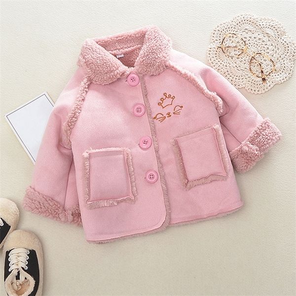 

winnter girl jacket thick jacket boys plus velvet baby cardigan girls wool winter coat boys long wool coat lj201203, Blue;gray