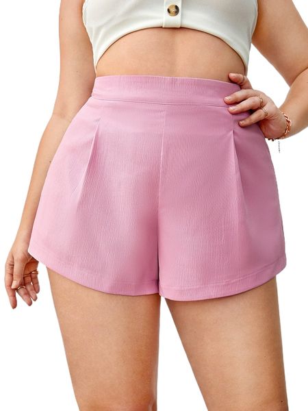 

plus high waist plicated detail shorts j2og#, Black