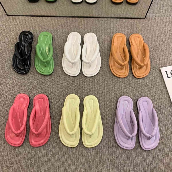 

new women fashion beach flip flops slippers 2022 casual summer solid color outside slides shoe, Black