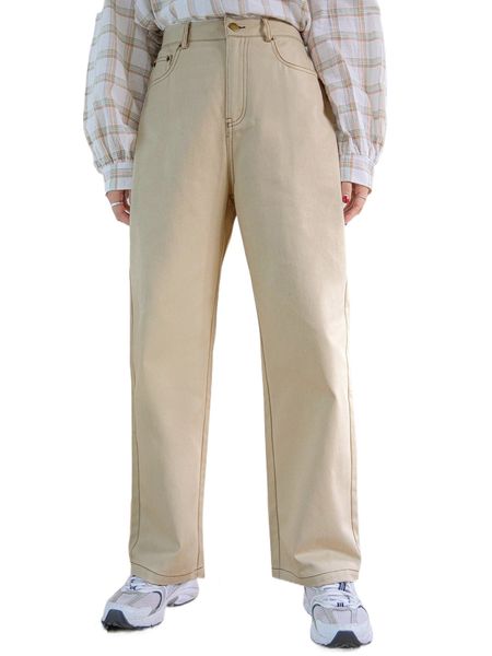 

dazy slant pocket stitching straight leg pants 53ym#, Black;white
