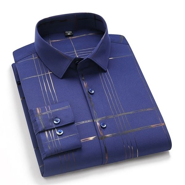 

printed shirts for men casual long sleeve spandex stretch mens shirt leisure fashion quality anti wrinkle man's clothing 220322, White;black