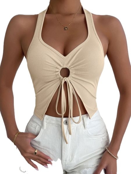 

o-ring ruched knot slit front halter 82f1#, White