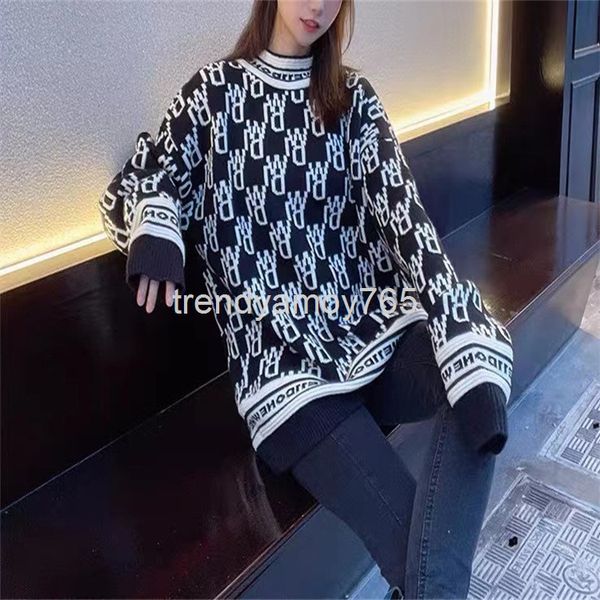 

women's knits & tees we11done autumn and winter all over print old flower pullover long sleeve round neck loose wool sweater women&#039, White