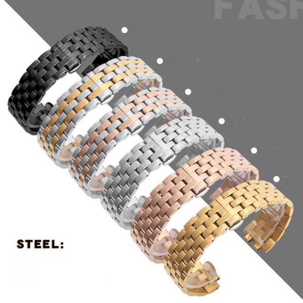 

factory wholesales drop ship 6011 universal quartzwatch stainless steel bands five beads solid butterfly double snap buckle metal watch stra, Black;brown