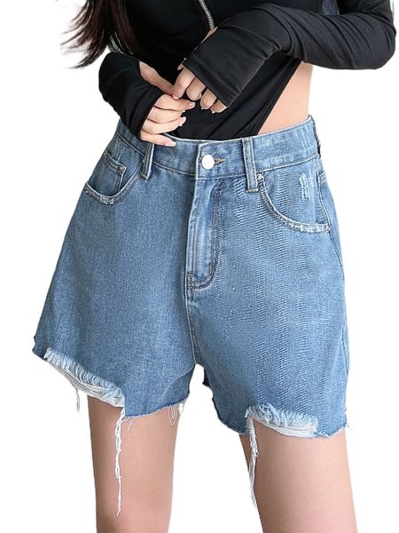 

dazy slant pockets ripped raw hem denim shorts m1be#, White;black