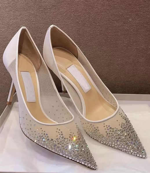 

newst famous brands romy dress sandals shoes mesh leather pointed toe lady pumps women's high heels bridals wedding black nude white
