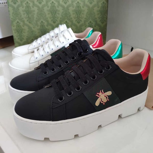 

women designer platform sneakers flats classic casual shoes genuine leather lace-up flat trainers with box no322, Black