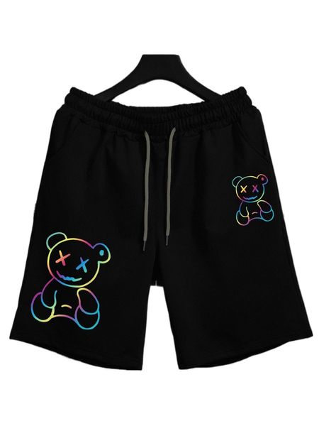 

men reflective cartoon graphic drawstring waist shorts j8lj#, White;black