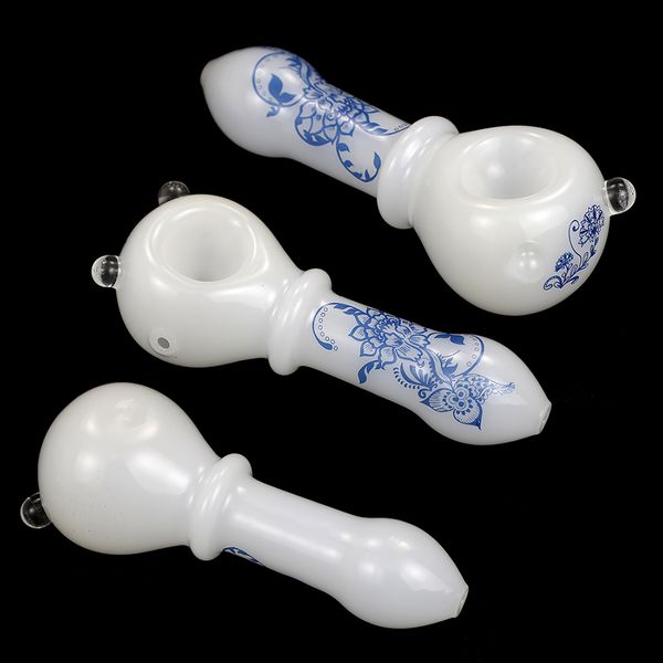 Cachimbos de vidro padrões azuis e brancos cachimbos de mão Bubbler Dab Rig Oil Smoke Tobacco