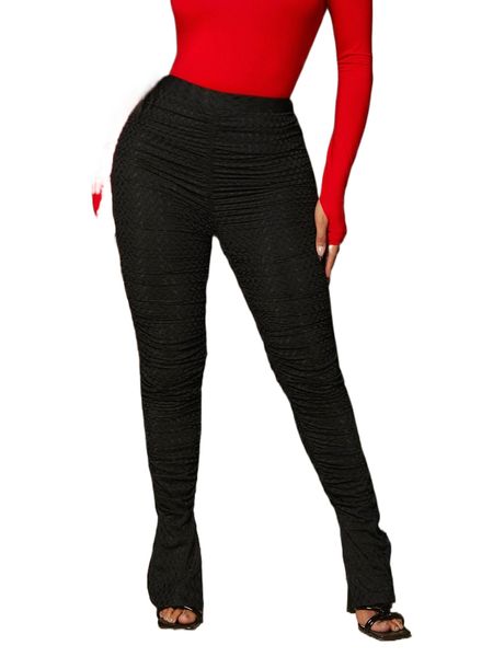 

sxy high waist ruched split hem skinny pants n4xj#, Black;white