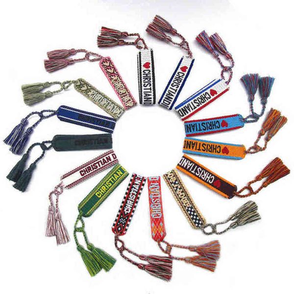 

classic fashion brand embroidery bracelets luxury women men bangles friendship charm bracelet woven adjustable tassel vintage couple braided, Golden;silver