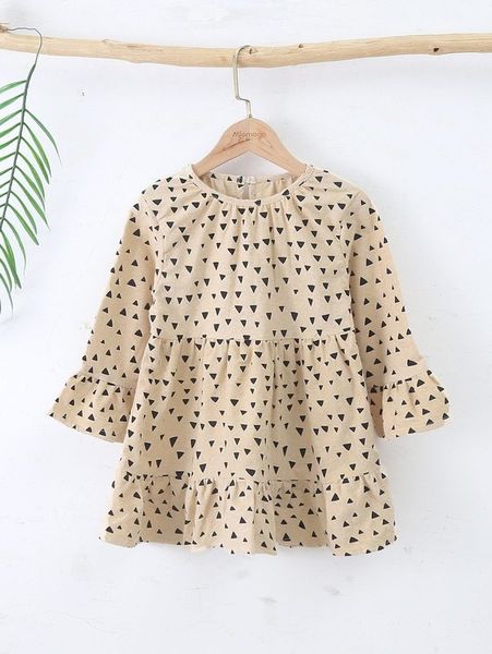 

toddler girls geo print flounce sleeve ruffle hem dress she, Red;yellow