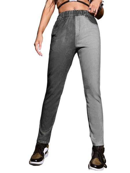 

colorblock chambray pants r3by#, Black;white