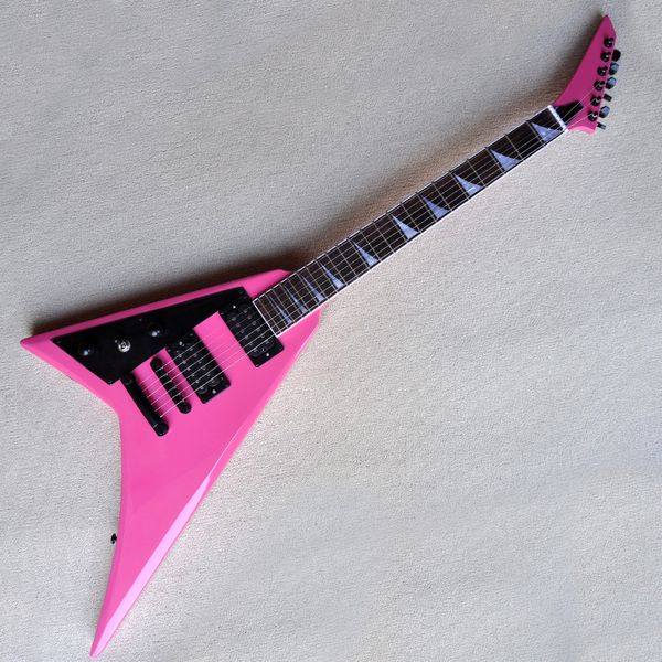 Guitarra elétrica corporal rosa com hardware preto Fingerboard de pau -rosa oferece serviço personalizado