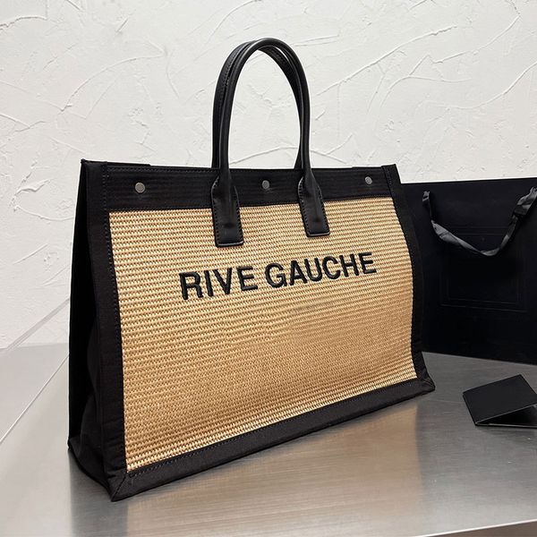 

women handbag tote shopping bag weave large capacity pocket rive gauche summer travel bags men shoulder bags canvas leather