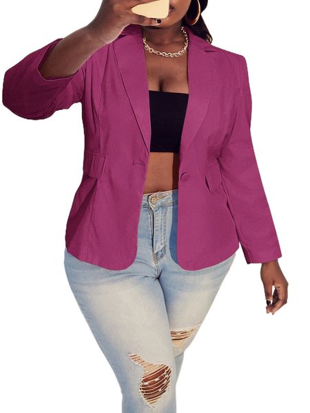 

plus lapel neck single button blazer l8mo#, Black