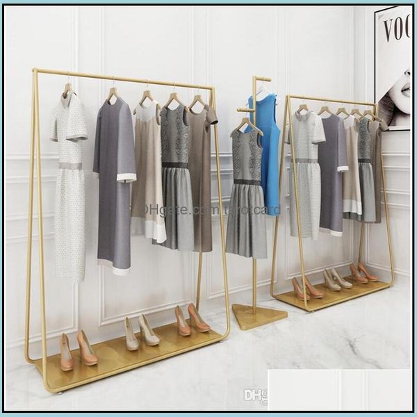 Rack de roupas douradas Bedroom Mobiliário Landing Coat Cabide em lojas de pano de ouro chapéu de ferro quadro MTI-funcional sapato rack entrega 2021