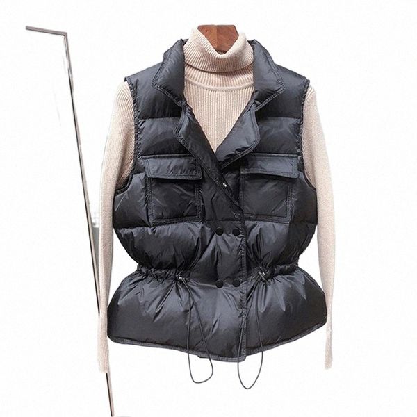 

women's vests winter down vest women short windbreaker lightweight coat warm waistcoat female white duck sleeveless jacket z0f4#, Black;white