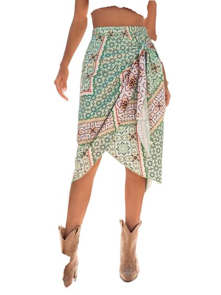 

floral print tapered wrap skirt o6nl#, Black