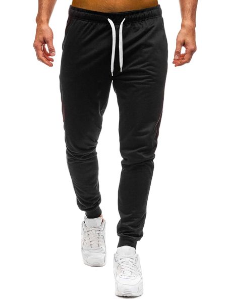 

men solid drawstring waist sweatpants r28a#, Black