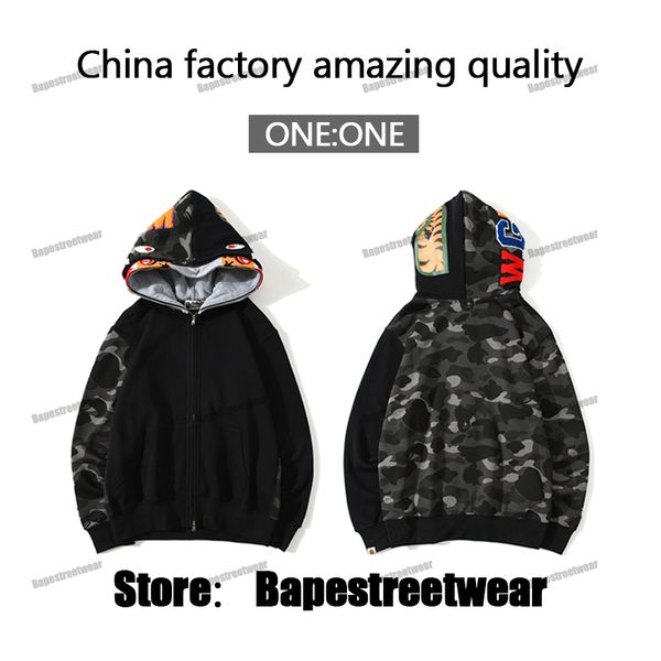 

apes mens designer shark jaw camo hoodie mouth full zip up hoodie for boy girl teenager, Black