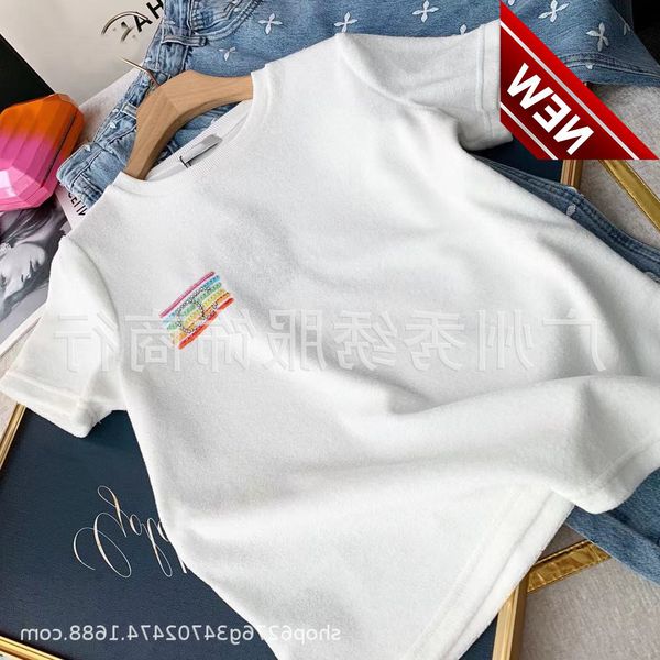 

ch embroidered short t-shirt women's wear 2022 summer new small fragrance korean round neck loose half sleeve bottomed top, White;black