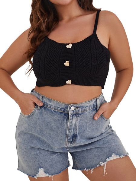 

plus button detail cami knit e2hh#, Black