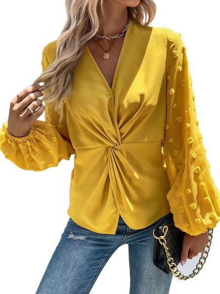 

swiss dot twist front blouse o79i#, White