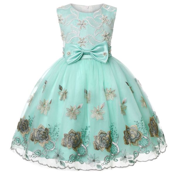 

children flower stripe dress girl christmas children princess birthday wedding party baby new popular embroidered bow festival middle school, Red;yellow