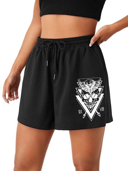 

x vecster skull & geo print drawstring waist track shorts x5i3#, White;black
