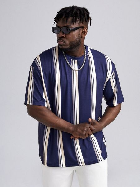 

extended sizes men striped print tee m2sx#, White;black