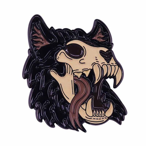 

skull wolf snarl pin spooky occult beast revenge badge memento mori accessory, Blue