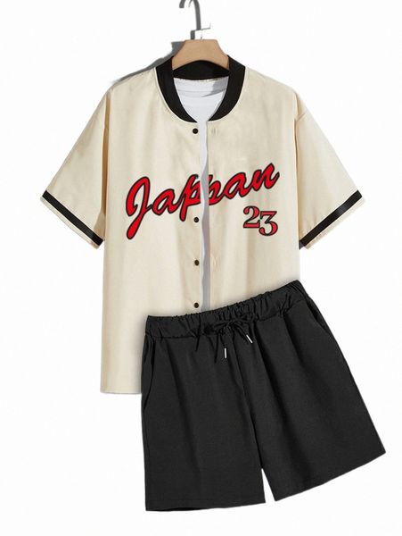 

romwe guys letter graphic shirt & shorts without tee n2zn#, Gray