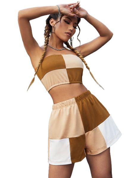 

color block bandeau with track shorts l2fz#, White