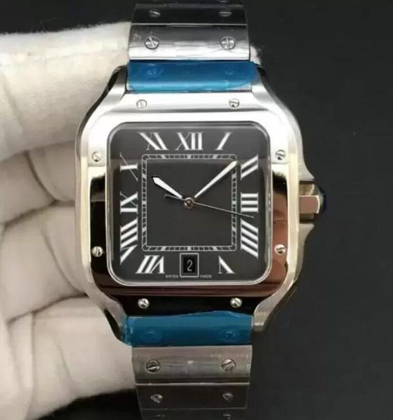 

2022 new square watches 40mm geneva genuine stainless steel mechanical case and bracelet fashion mens watches male wristwatch, Slivery;brown