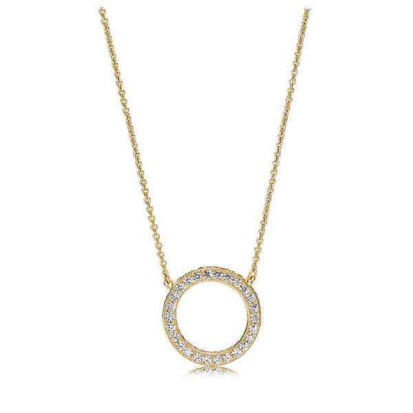 

new 100% 925 sterling silver new plated 18 gold color luxury zircon round hollow personality pendant necklace original aa220315
