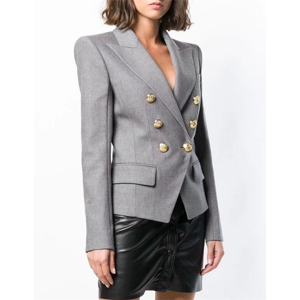 

fashion designer blazer women s double breasted metal lion buttons cotton blend blazer jacket lj201021, White;black