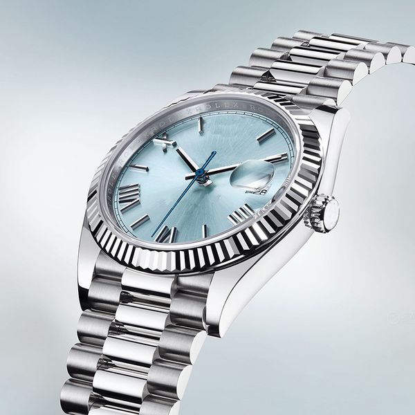 

rolax day date 40 watch accessories stainless steel automaton mechanical 40mm men's sport watch blue color, Silver