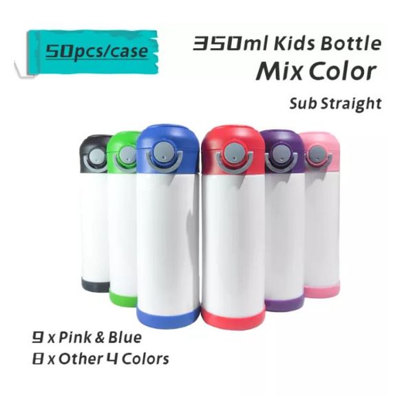 Lokale Lagerhaus-Sublimation, gerade Kinderflasche, Sprungdeckel mit Griff, Trinkbecher, 12-Unzen-Wasserflasche für Kinder, Flip-Tops-Deckel, Becher, Lagerbestand in den USA