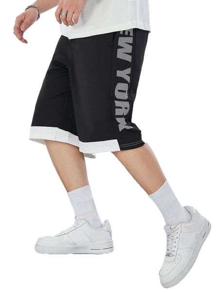 

romwe guys letter colorblock shorts b3do#, White;black