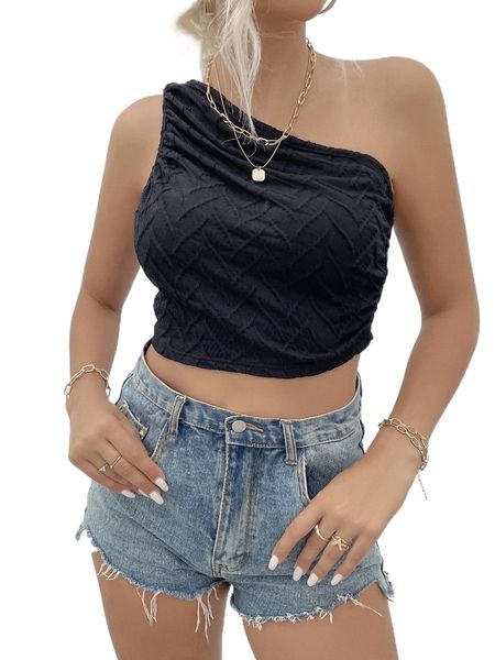 

one shoulder ruched crop c3yt#, White