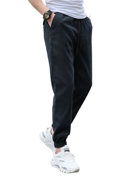 

men slant pocket drawstring waist pants x5zo#, Black