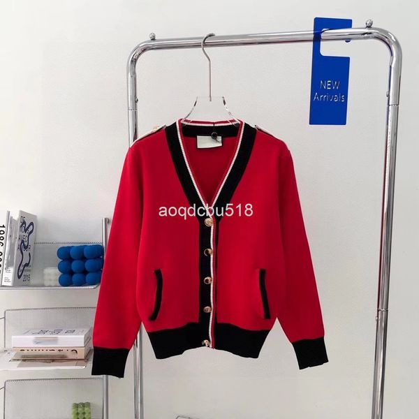 

women's knits & tees 22s early spring gu heavy industry shoulder buckle lisa same red style v-neck contrast color knitted cardigan for, White